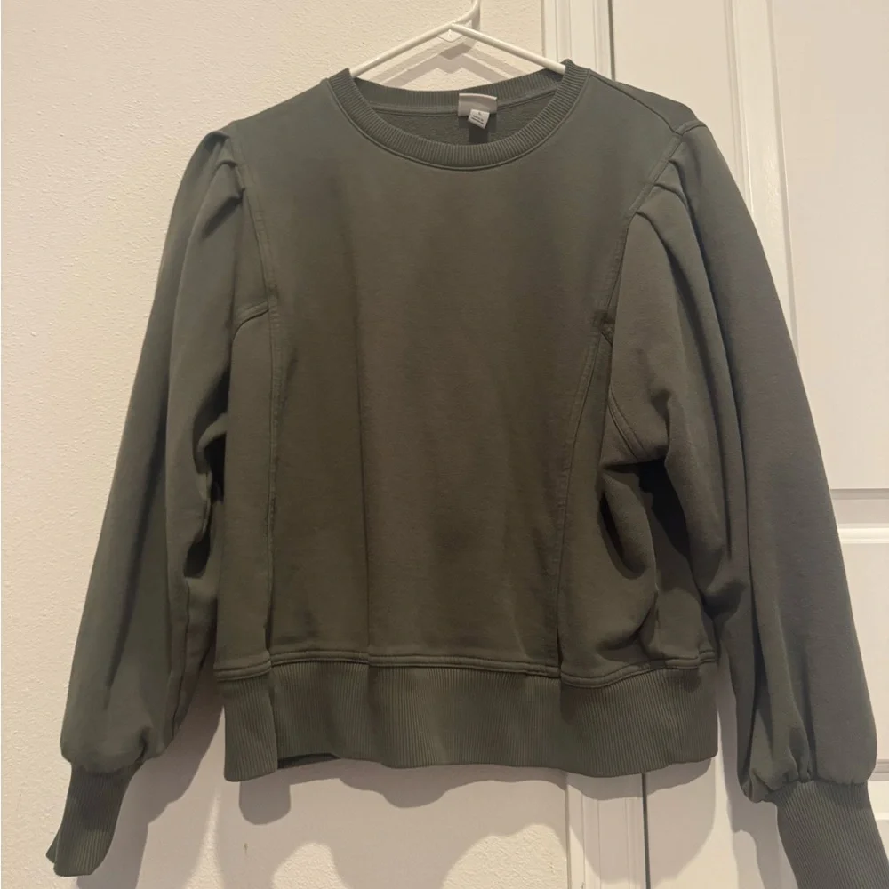 A New Day Olive Green Puff Sleeve Sweatshirt Size L
